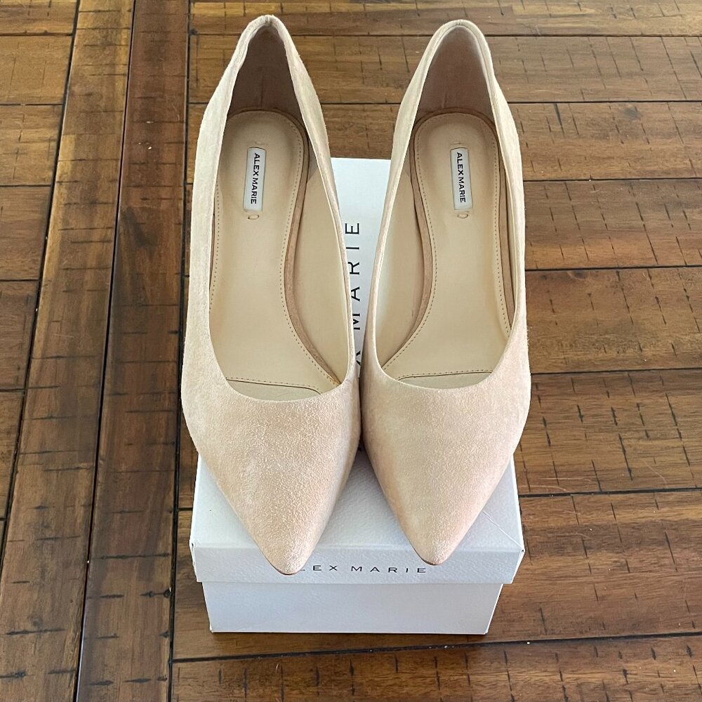Alex Marie, beige, faux suede pumps, pointed toe, size 10M